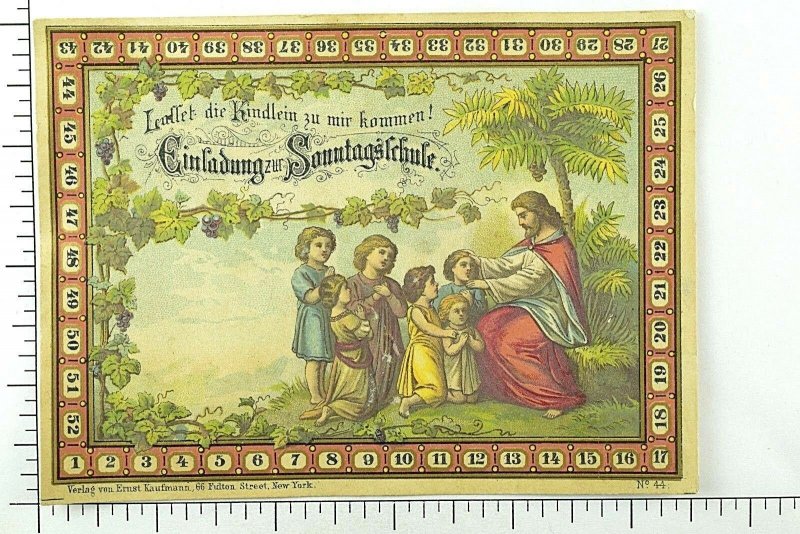 1880's German Religious Card Ernst Kaufmann Grape Vines Children Jesus &C