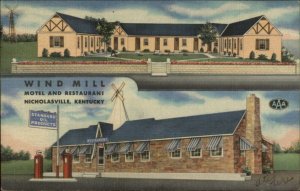 Nicholasville KY Wind Mill Motel Gas Station Linen Roadside Postcard