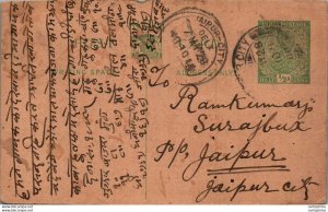 India Postal Stationery George V 1/2A Jaipur cds