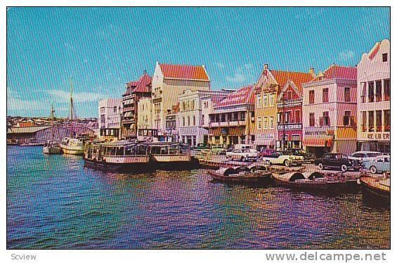 Waterfront, Shops, canoes & sail boats docked, PU-1962