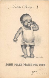 G4/ Black Americana Postcard Comic c1910 Child Some Folks Tired 20