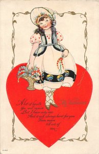 H89/ Valentine's Day Love Holiday Postcard c1910 Pretty Girl Heart 90