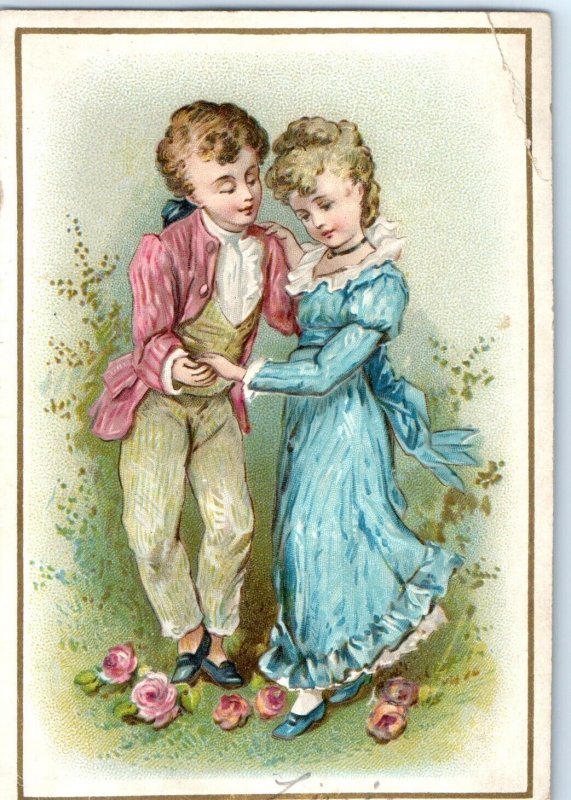 c1890s Cute Victorian Children Dance Embossed Trade Card Bourgeois Fashion C35