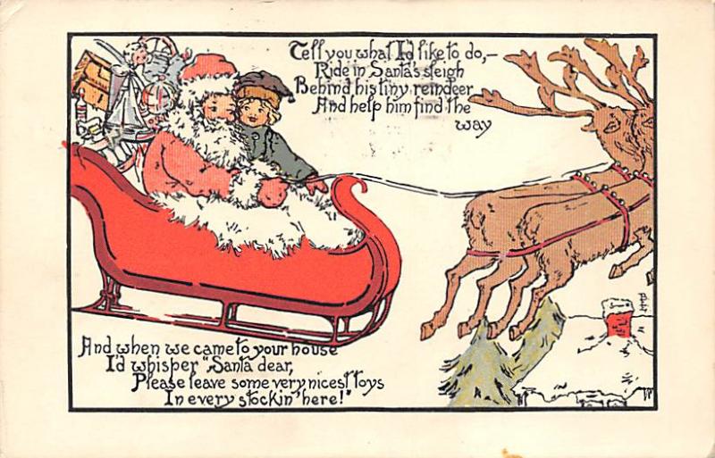 Santa Claus Post Card Old Vintage Antique Christmas Postcard 1913