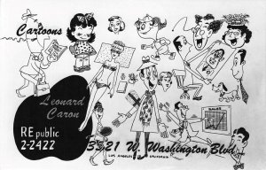 RPPC Leonard Caron Cartoons Comic Los Angeles, CA Ad c1950s Vintage Postcard