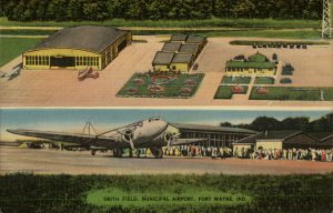 Fort Wayne IN Smith Field Airport Linen Aviation Postcard