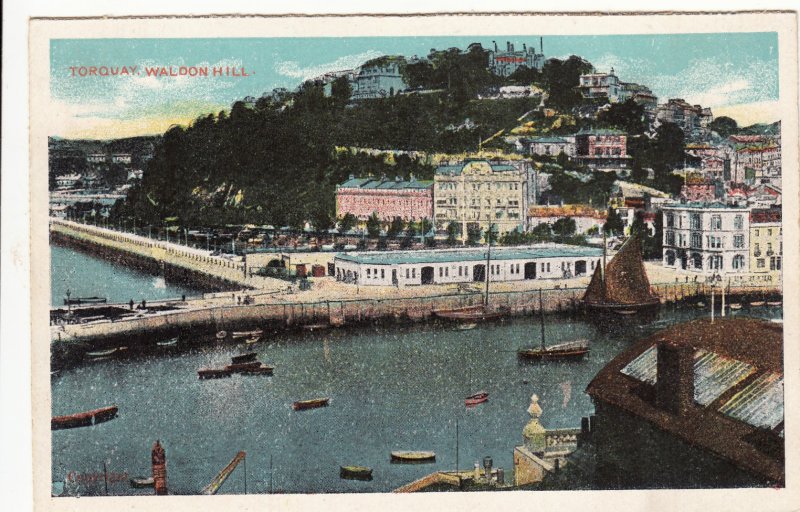 P1833 old pc harbor town view torquay waldon hill england