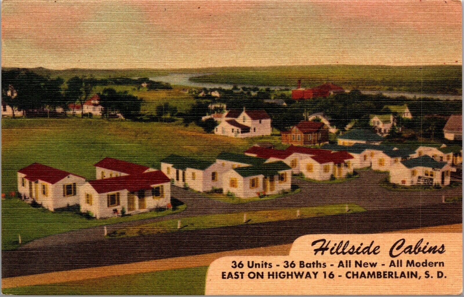 Linen Postcard Hillside Cabins in Chamberlain, South Dakota135548