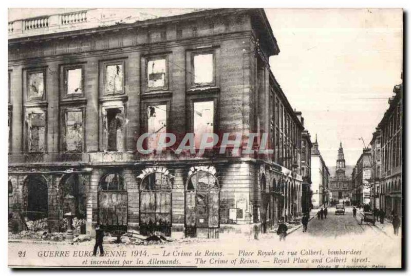 Old Postcard Reims War Europeenne Place Royale and rue colbert