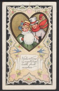 Valentine Greetings with best wishes Lady and Man in a Heart pm1924 ~ DB
