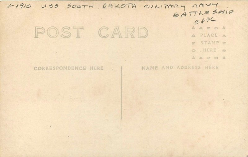 Postcard RPPC C-1910 USS South Dakota Military Battleship 23-7817