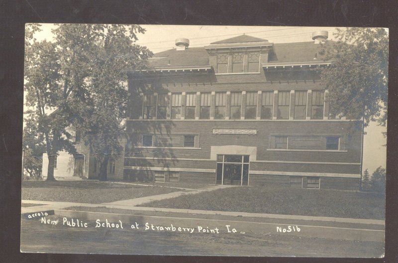 RPPC STRAWBERRY POINT IOWA NEW PUBLIC SCHOOL VINTAGE REAL PHOTO POSTCARD