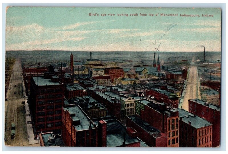 1910 Birds Eye View Looking South Top Monument Indianapolis Indiana Postcard 