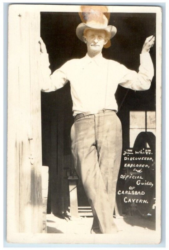 c1907 Jim White Explorer Guide Carlsbad Cavern New Mexico NM RPPC Photo Postcard