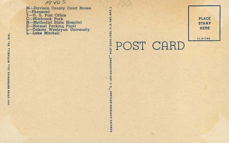 Mitchell South Dakota Large Letters Multi Grigg Teich linen Postcard 21-11270