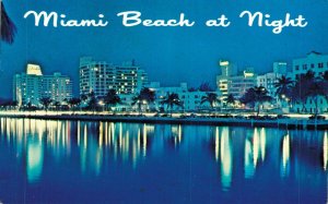 USA Miami Beach At Night Chrome Postcard 03.58