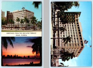 2 Postcards MIAMI, Florida L ~ Roadside BISCAYNE TERRACE HOTEL 1950s-60s