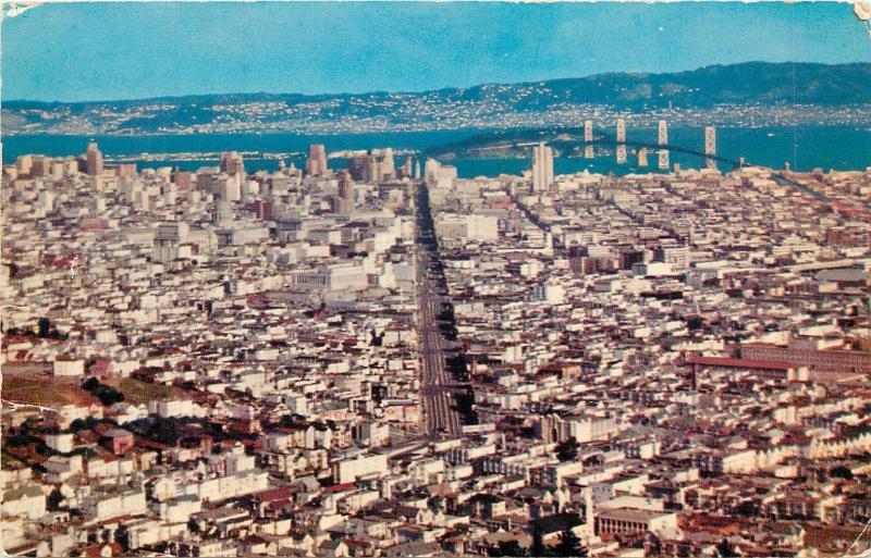 Postcard San Francisco Aerial View Panorama pm 1960's Bay Bridge Oakland