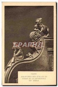 Old Postcard Thann Sculpture stalls of the Cathedral Choir