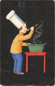 US3462 Cook Boy Cooking Soup Postcard cuisine food artisti signed