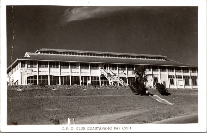 Real Photo Postcard C.P.O. Chief Petty Officer's Club at Guantanamo Bay Cuba