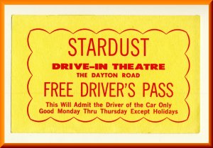 1960's Stardust Drive-In Theatre Driver's Pass, Springfield, Ohio/OH