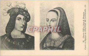 Old Postcard Charles VII and Anne of Brittany After a diptych of Chateau de L...