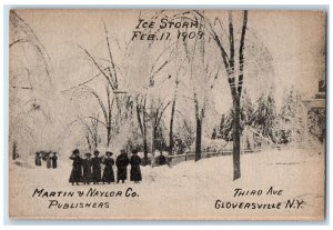 1909 Ice Storm, Ladies Walking, Third Avenue Gloversville New York NY Postcard