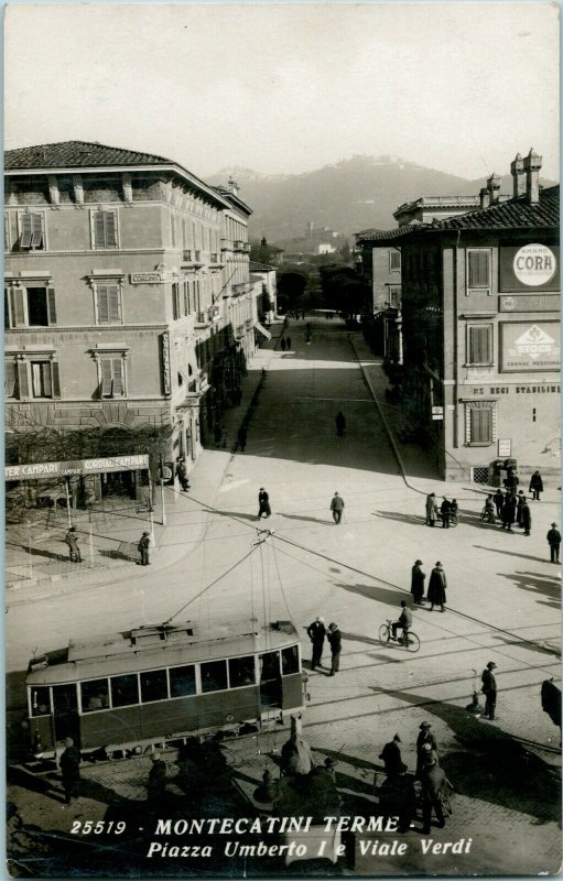 Vtg Postal 1930s RPPC Montecatini Terme Toscana, Italia Calle Coche sin Usar