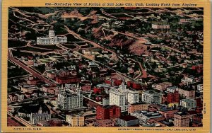 1940s BIRD'S EYE VIEW OF SALT LAKE CITY, UTAH LINEN POSTCARD 20-30