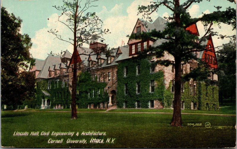 Vtg 1910s Cornell University Lincoln Hall Ithaca New York NY Postcard