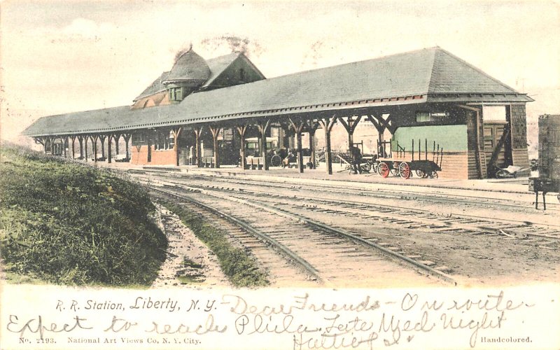 Liberty NY Depot Railroad Train Station, R.P.O. Cancel Postcard