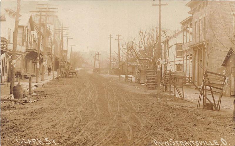 D19/ New Straitsville Ohio Postcard Real Photo RPPC c1910 Clark St Stores Homes