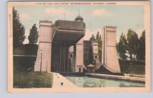 Lift Locks, Trent Canal, Peterborough Ontario, 1931 PECO Postcard, Slogan Cancel