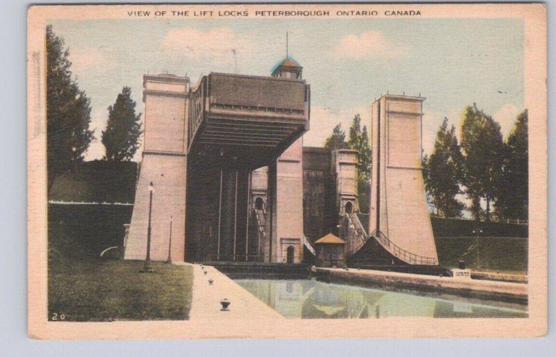 Lift Locks, Trent Canal, Peterborough Ontario, 1931 PECO Postcard, Slogan Cancel