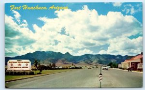 FORT HUACHUCA, AZ Arizona ~ STREET SCENE at ENTRANCE c1950s Cars Postcard