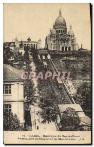 Old Postcard Paris Basilique du Sacre Coeur and Montmartre Funicular Reservoir
