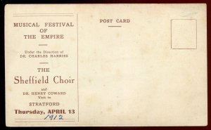 h3765-STRATFORD Ontario Postcard 1912 Sheffield Choir at Sea Concert Advertising