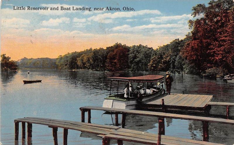 Ohio Postcard AKRON Summit County 1915 LITTLE RESERVOIR Boat Landing People