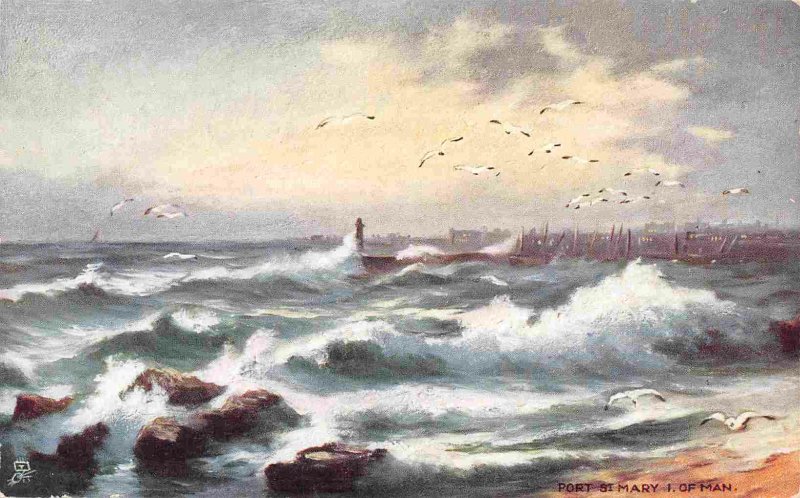 Port St Mary Rough Seas Isle of Man UK Tuck 1910c postcard