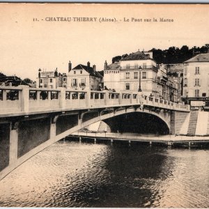 c1920s Chateau-Thierry, France Marne River Bridge Downtown PC Boat Car Shop A342