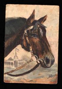 015604 Head HORSE Sign HAND Painted MADE old WATER COLOR RARE