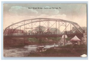 c1910 Main Street Bridge, Cambridge Springs, PA. Hand Colored Postcard F81E