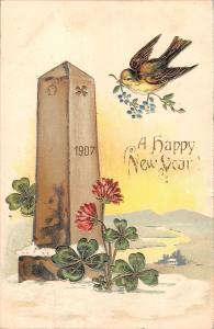 BR74187 new year 1907 bird and flower embossed  usa
