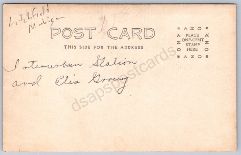 K45/ Litchfield Michigan RPPC Postcard c1910 Interurban Trolley Depot Store 335