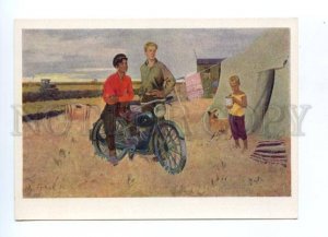 133367 Motorcycle Virgin Lands by GOROVYKH old postcard