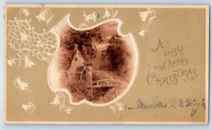 1901 Christmas House Scene Flowers Embossed Monsey New York NY Antique Postcard