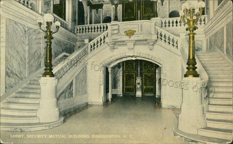 Binghamton, New York: Lobby, Security Mutual Building 1913 - Vintage NY Postcard 