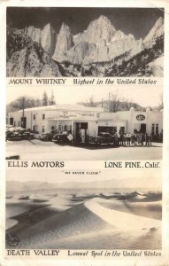 RPPC Ellis Motors LONE PINE, CA Gas Station Ford Dealer c1930s Vintage Postcard