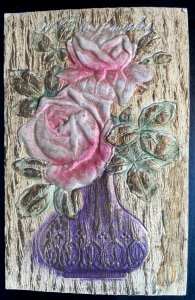 Vintage Victorian Postcard 1901-1910 With Best Wishes - Embossed Vase of Roses